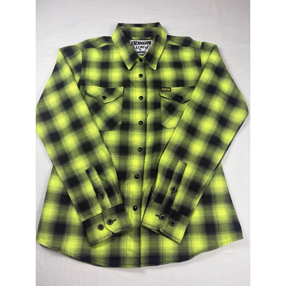 Dixxon Long Sleeve Flannel Button- Up The Lizard Womens Medium Green Black Plaid - Picture 2 of 16